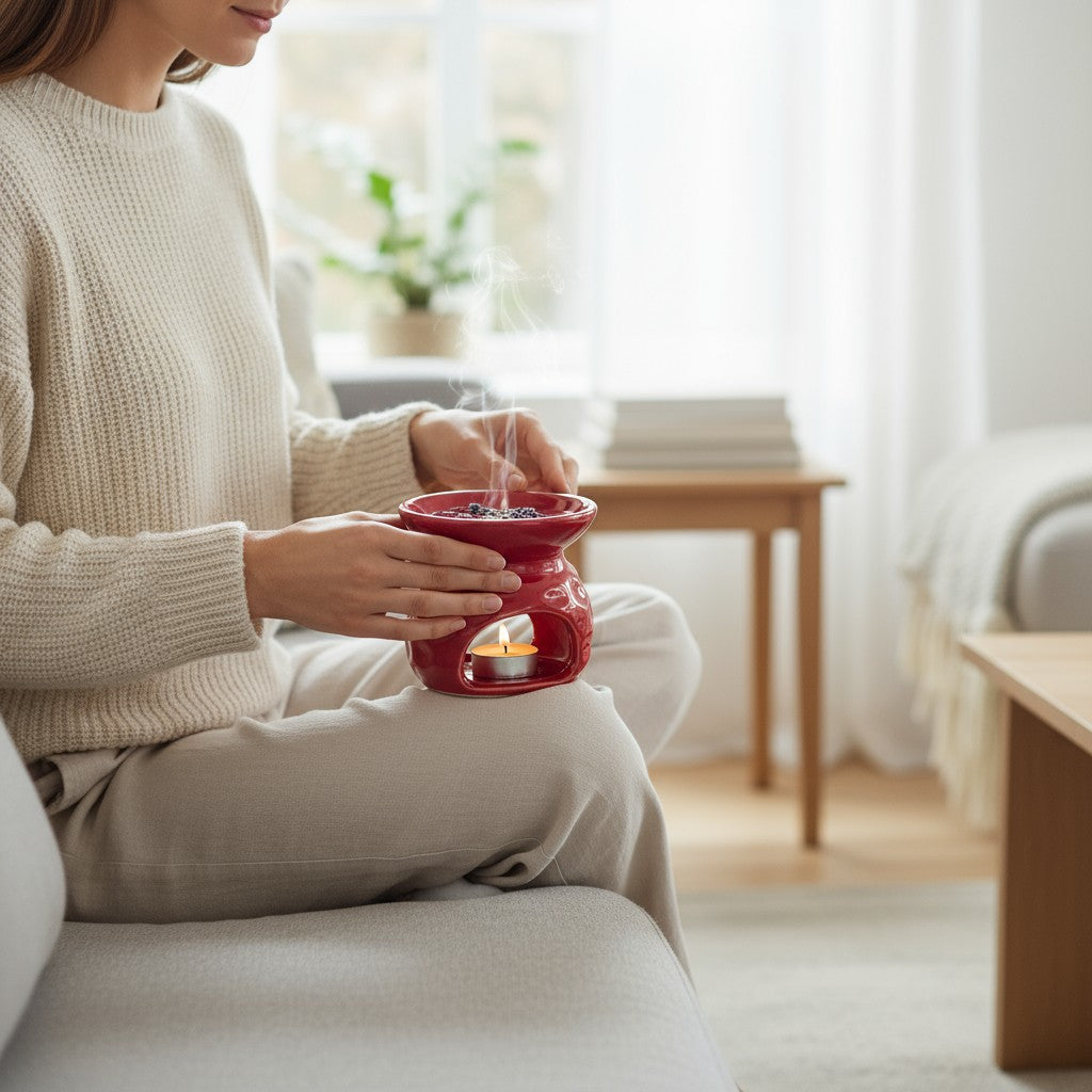 Handcrafted Red Ceramic Aroma Diffuser – Honeycomb Design