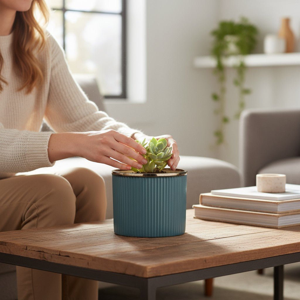 Handcrafted Teal Green Matte Ceramic Planter - Chinimitti
