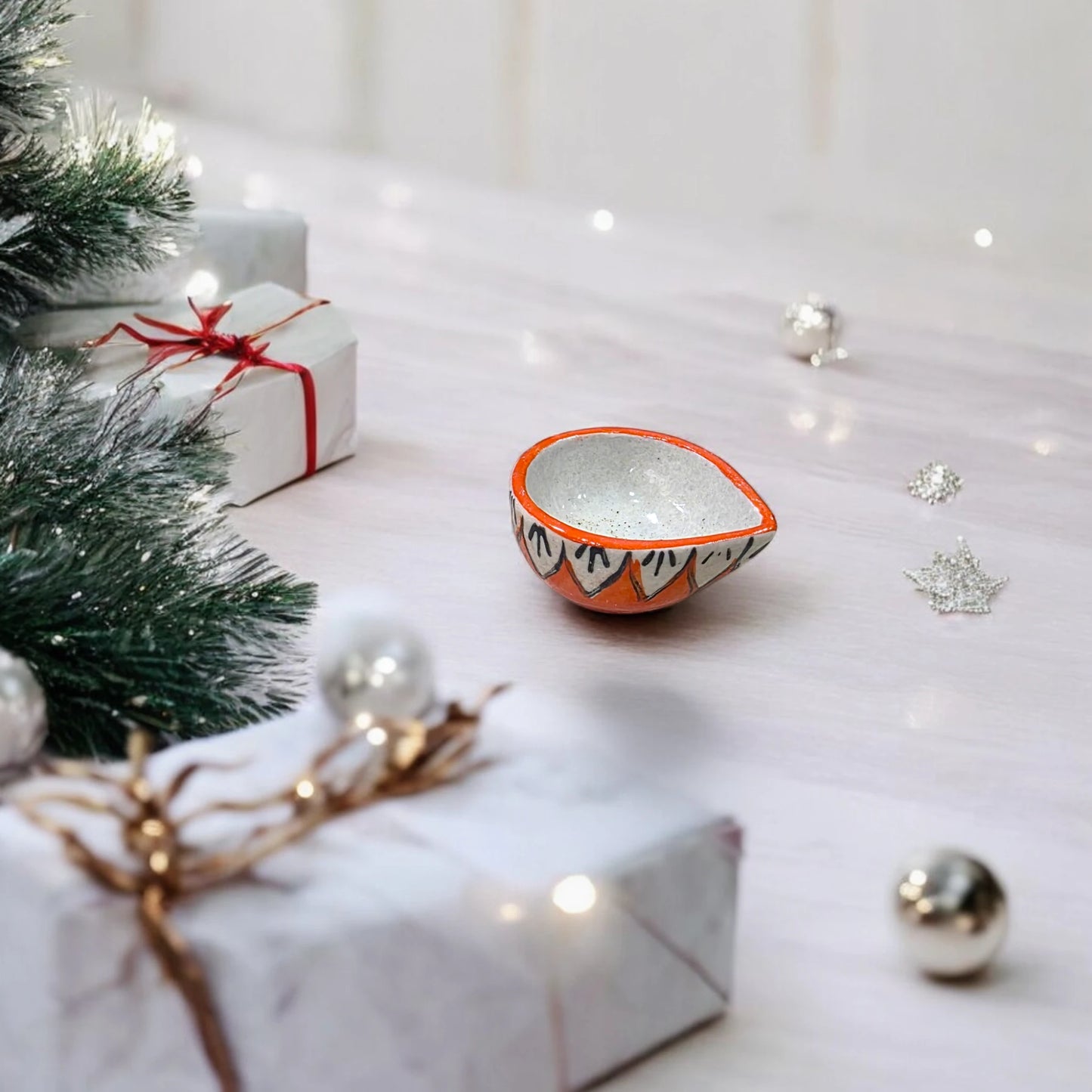 Handcrafted Ceramic Hand-Painted Diya – Festive Décor