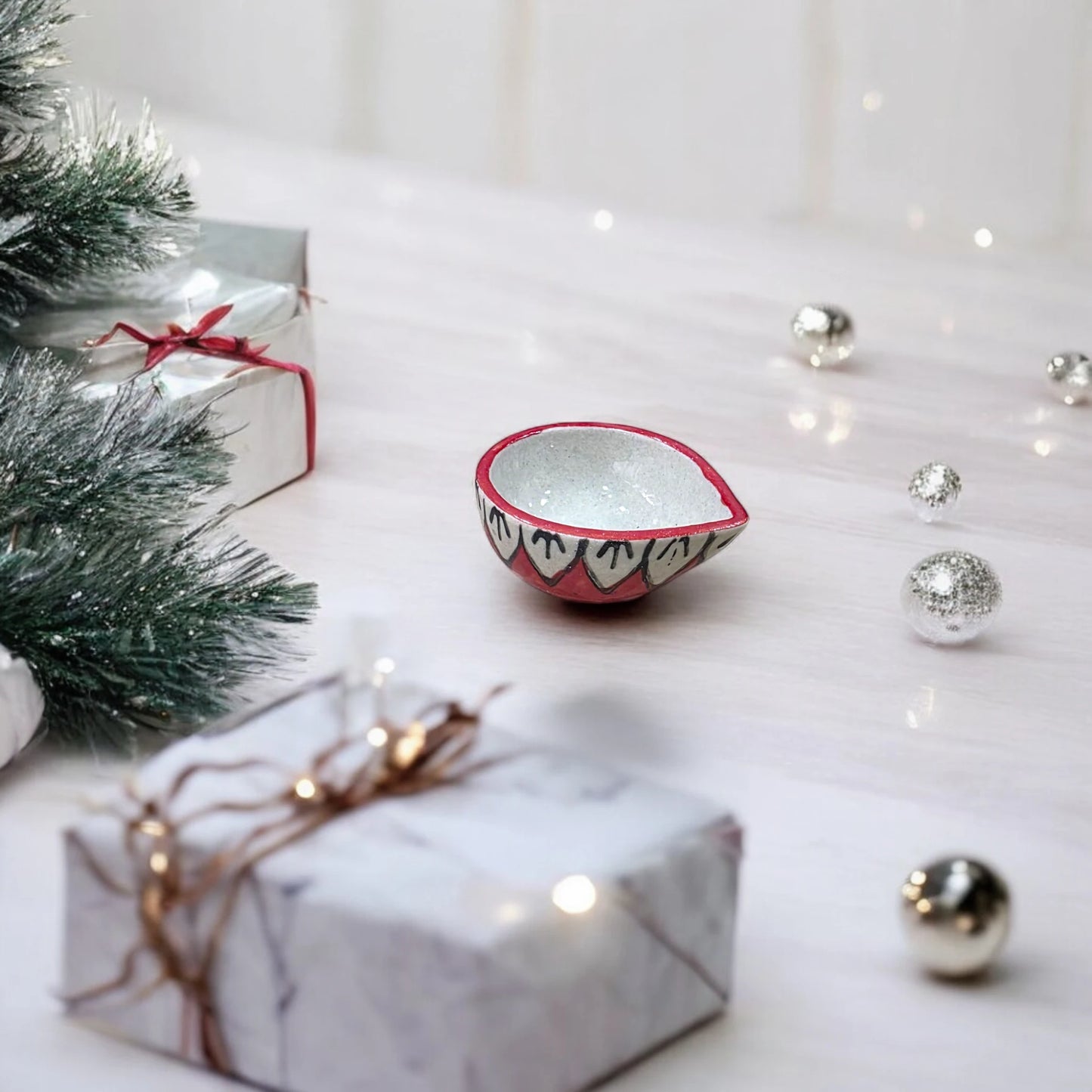 Handcrafted Ceramic Hand-Painted Diya – Festive Décor