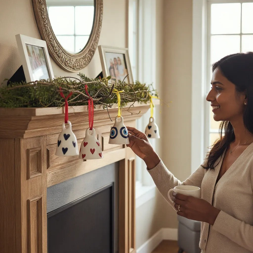 Handcrafted Small Evil Eye Painted Ceramic Bells
