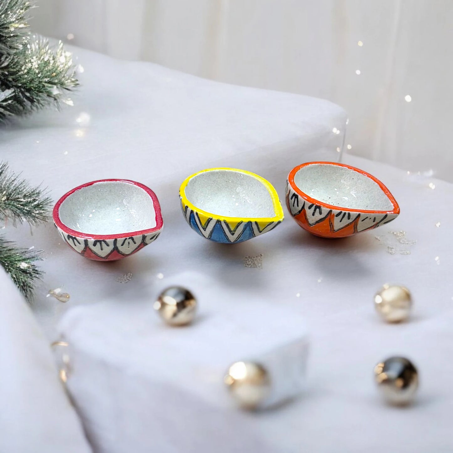 Handcrafted Ceramic Hand-Painted Diya – Festive Décor