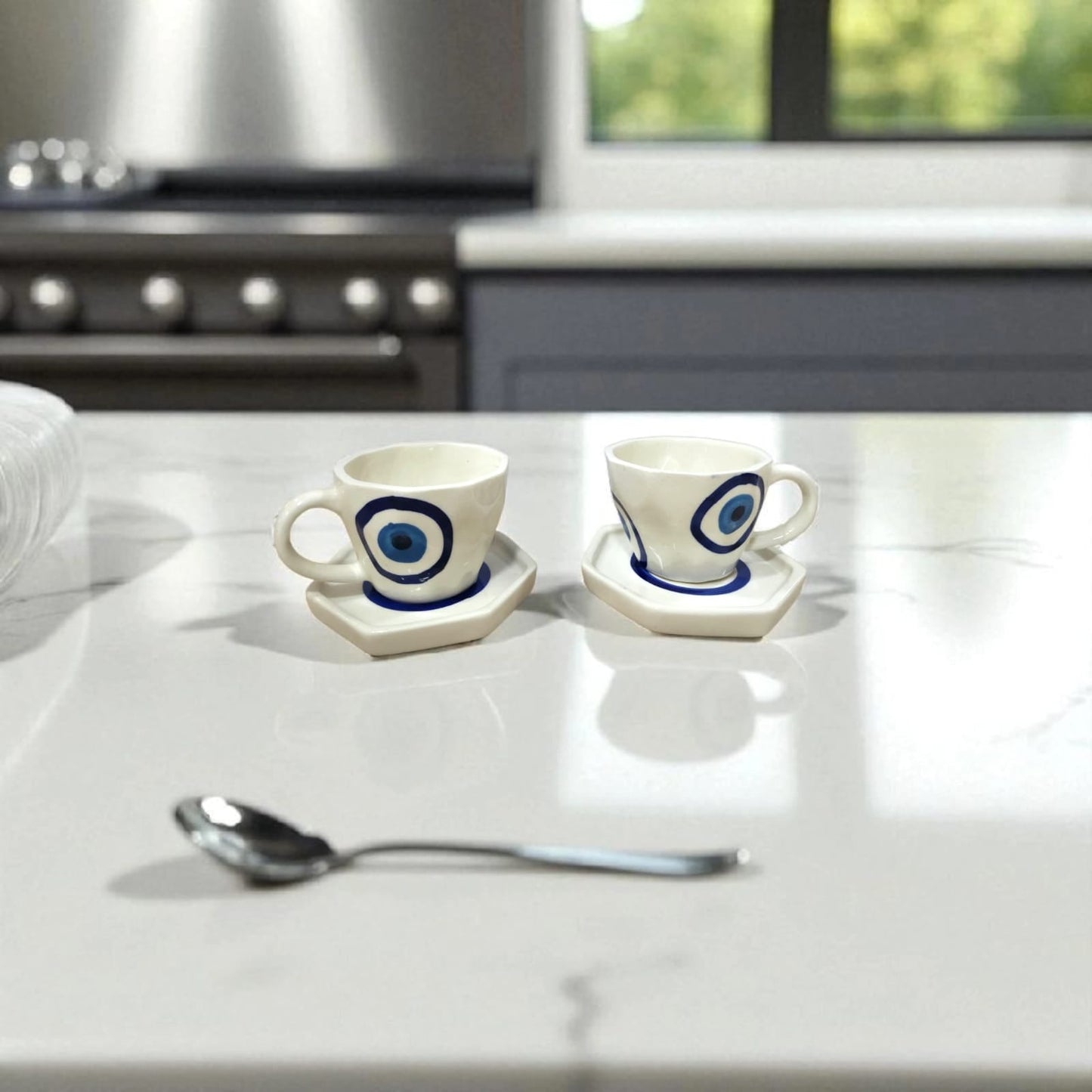 Handcrafted Ceramic Evil Eye Cup & Saucer Set - Chinimitti