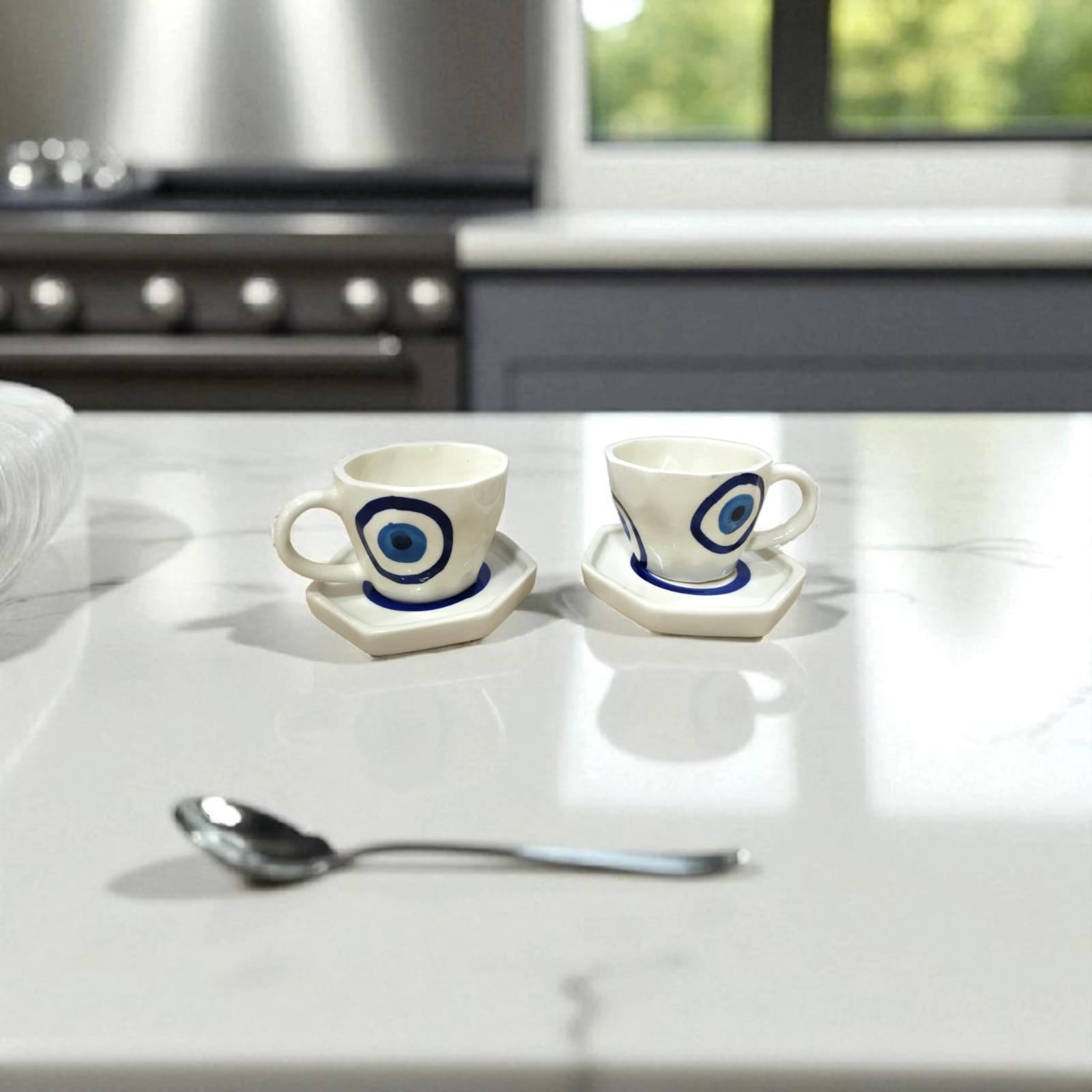 Handcrafted Ceramic Evil Eye Cup & Saucer Set - Chinimitti