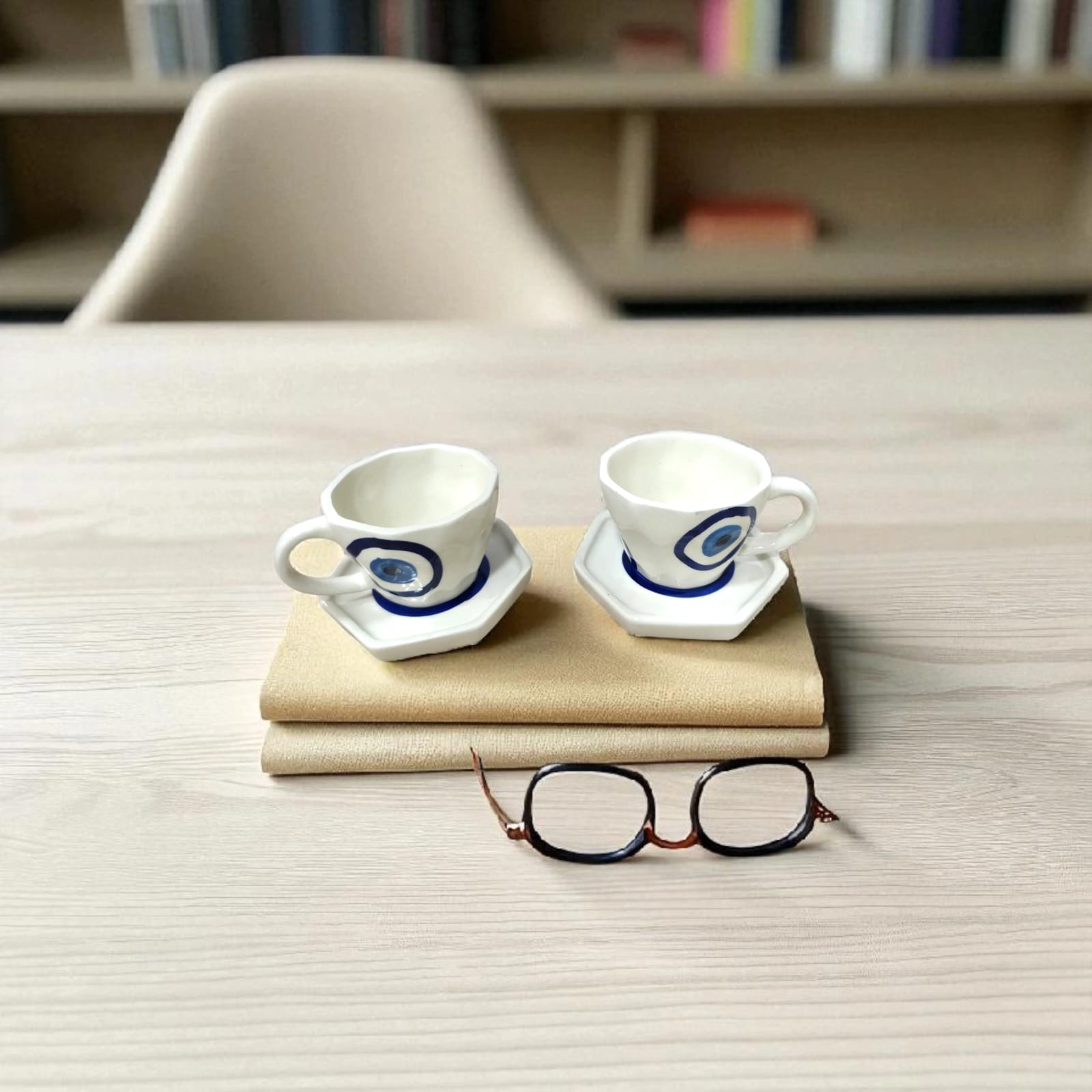 Handcrafted Ceramic Evil Eye Cup & Saucer Set - Chinimitti