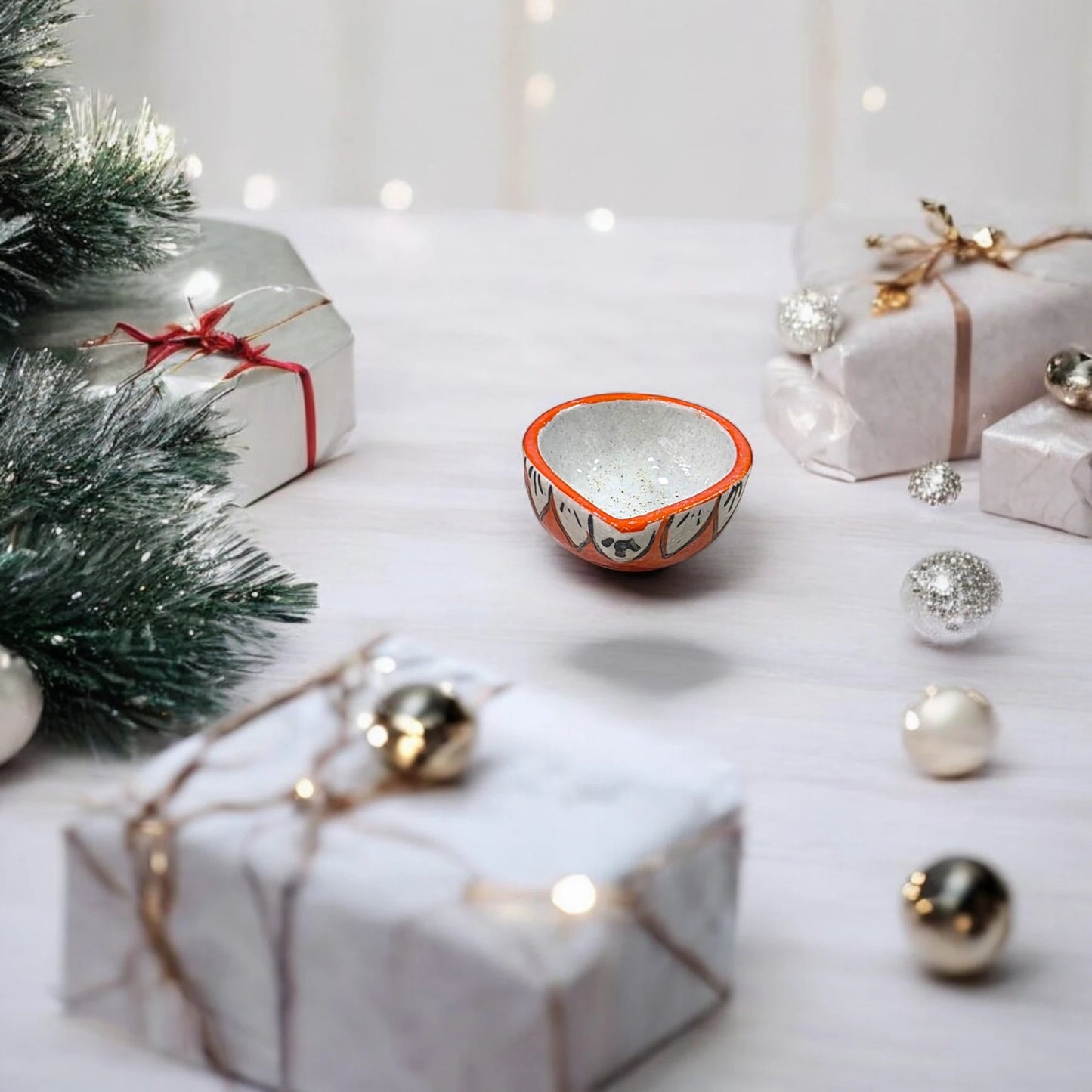 Handcrafted Ceramic Hand - Painted Diya – Festive Décor - Chinimitti