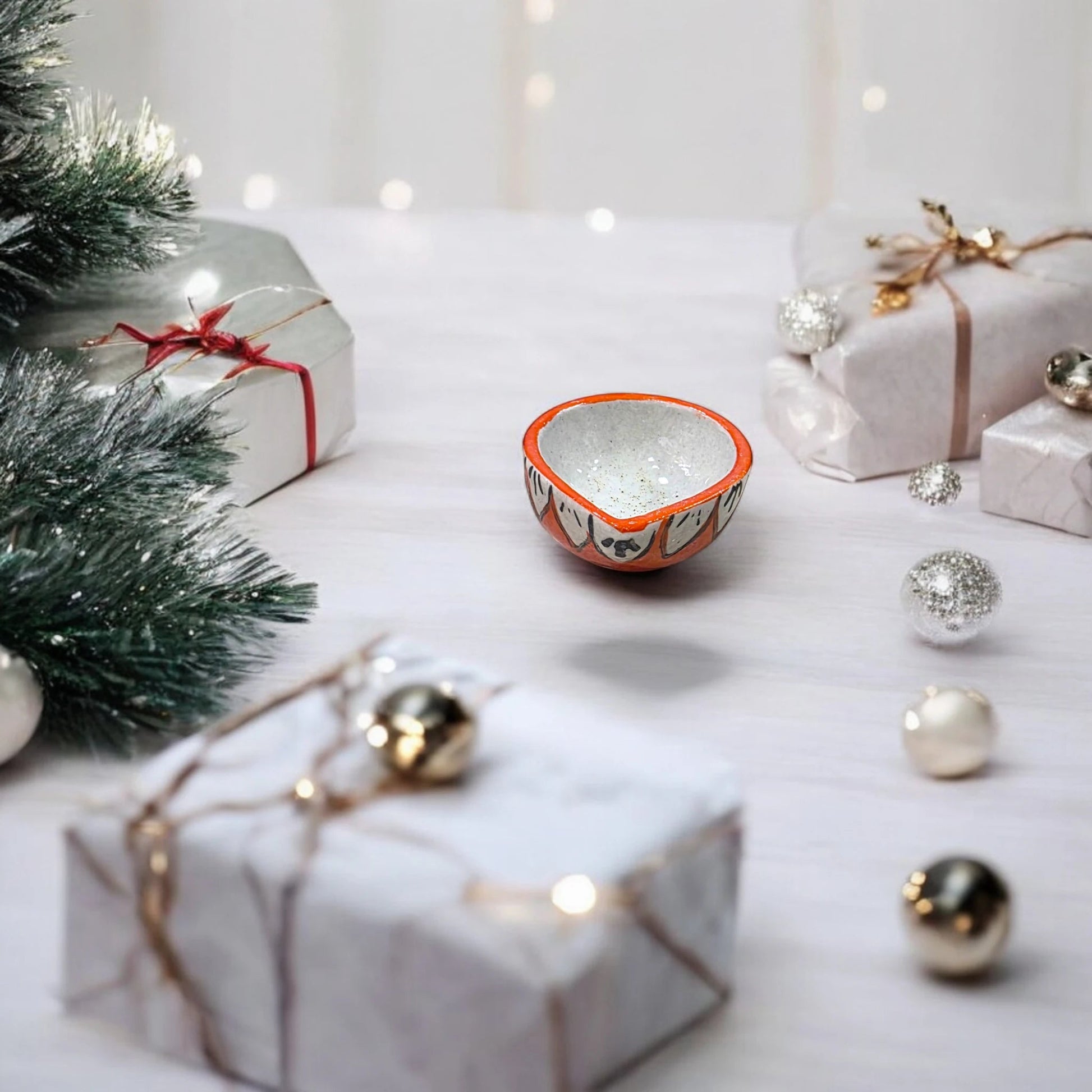 Handcrafted Ceramic Hand - Painted Diya – Festive Décor - Chinimitti