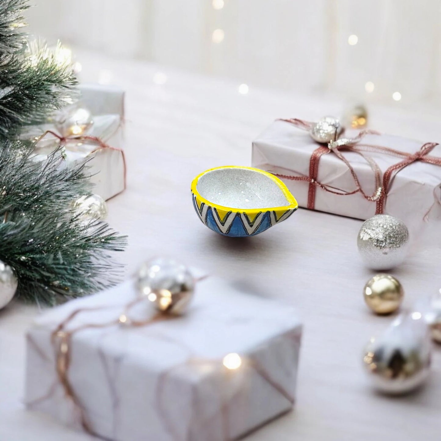 Handcrafted Ceramic Hand - Painted Diya – Festive Décor - Chinimitti