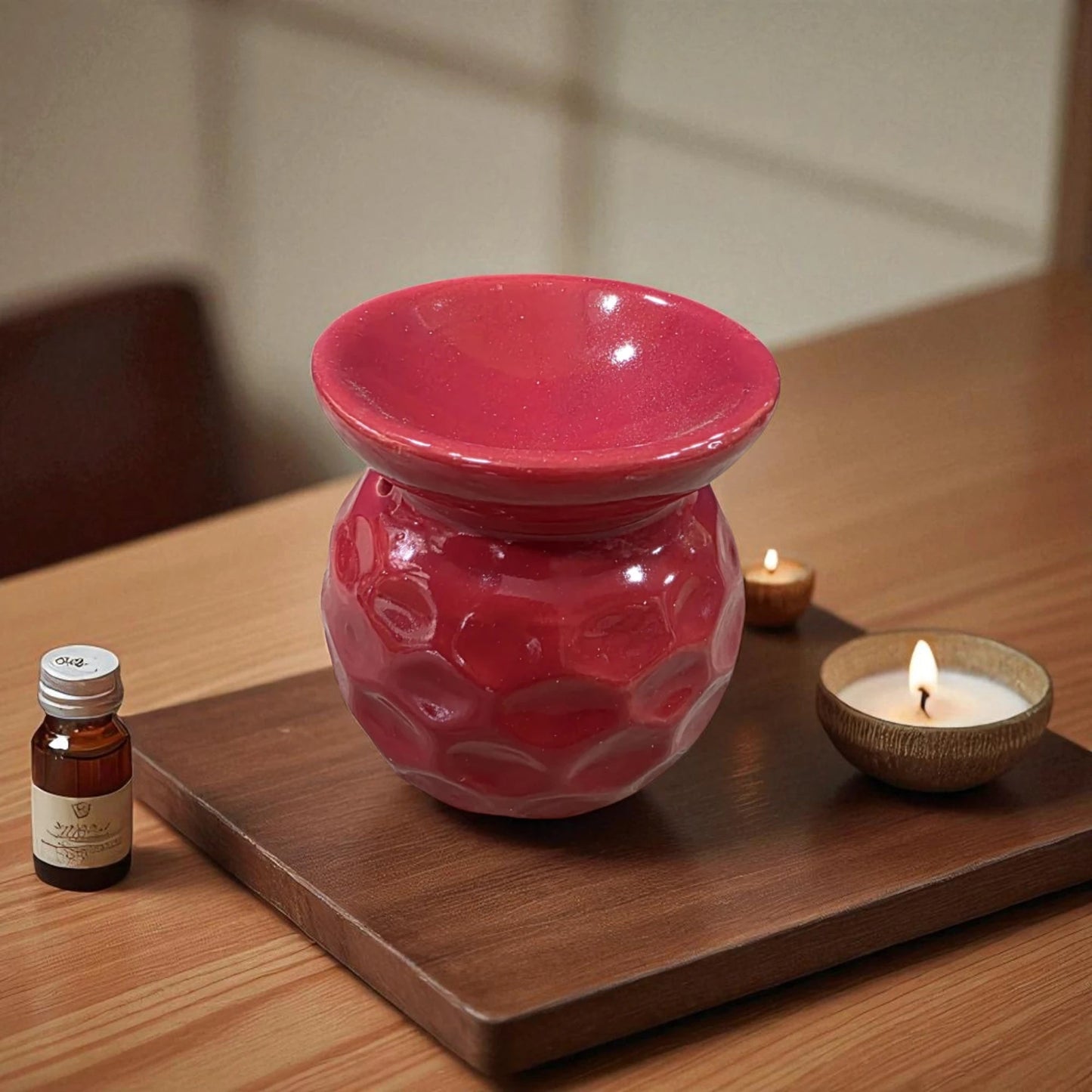 Handcrafted Red Ceramic Aroma Diffuser – Honeycomb Design - Chinimitti