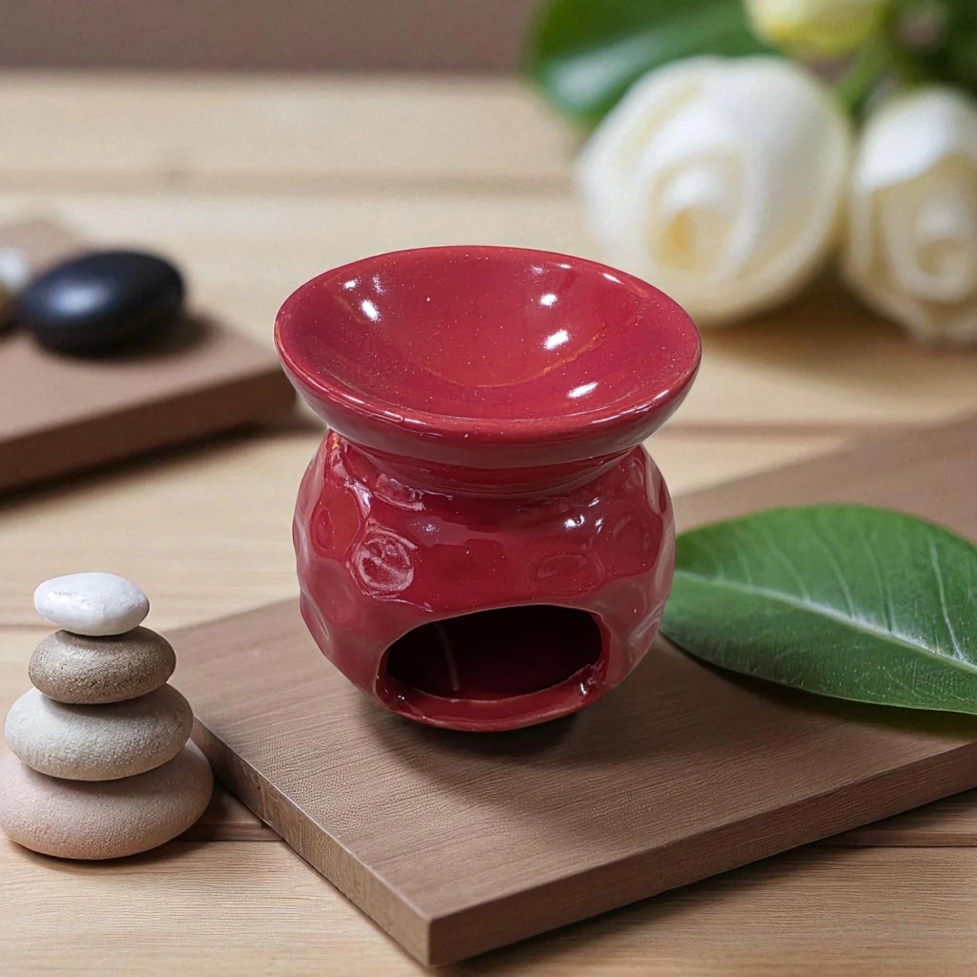 Handcrafted Red Ceramic Aroma Diffuser – Honeycomb Design - Chinimitti