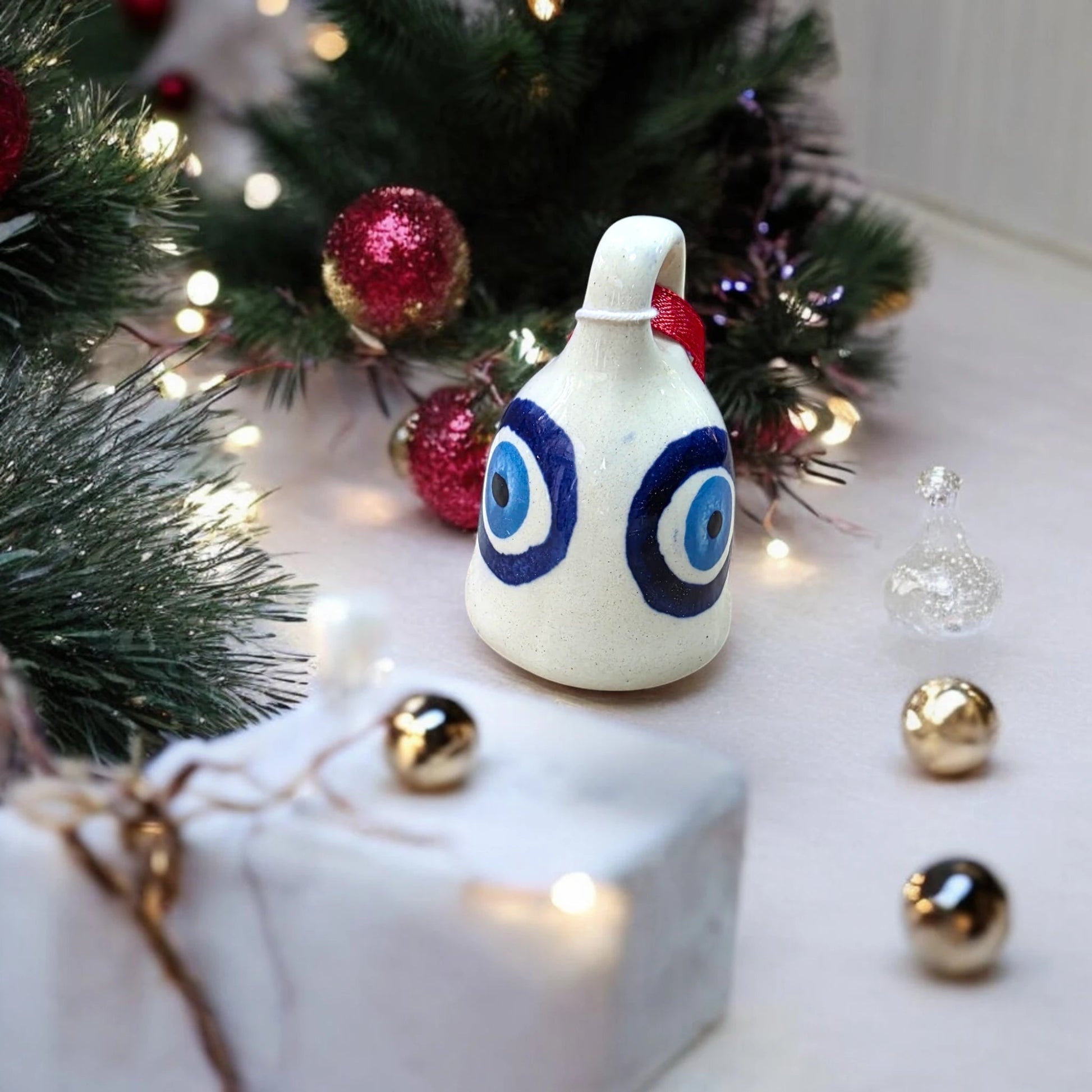 Handcrafted Small Evil Eye Painted Ceramic Bells - Chinimitti
