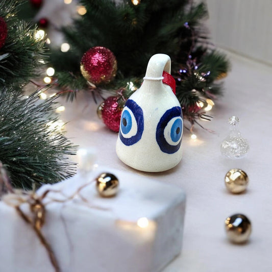 Handcrafted Small Evil Eye Painted Ceramic Bells - Chinimitti