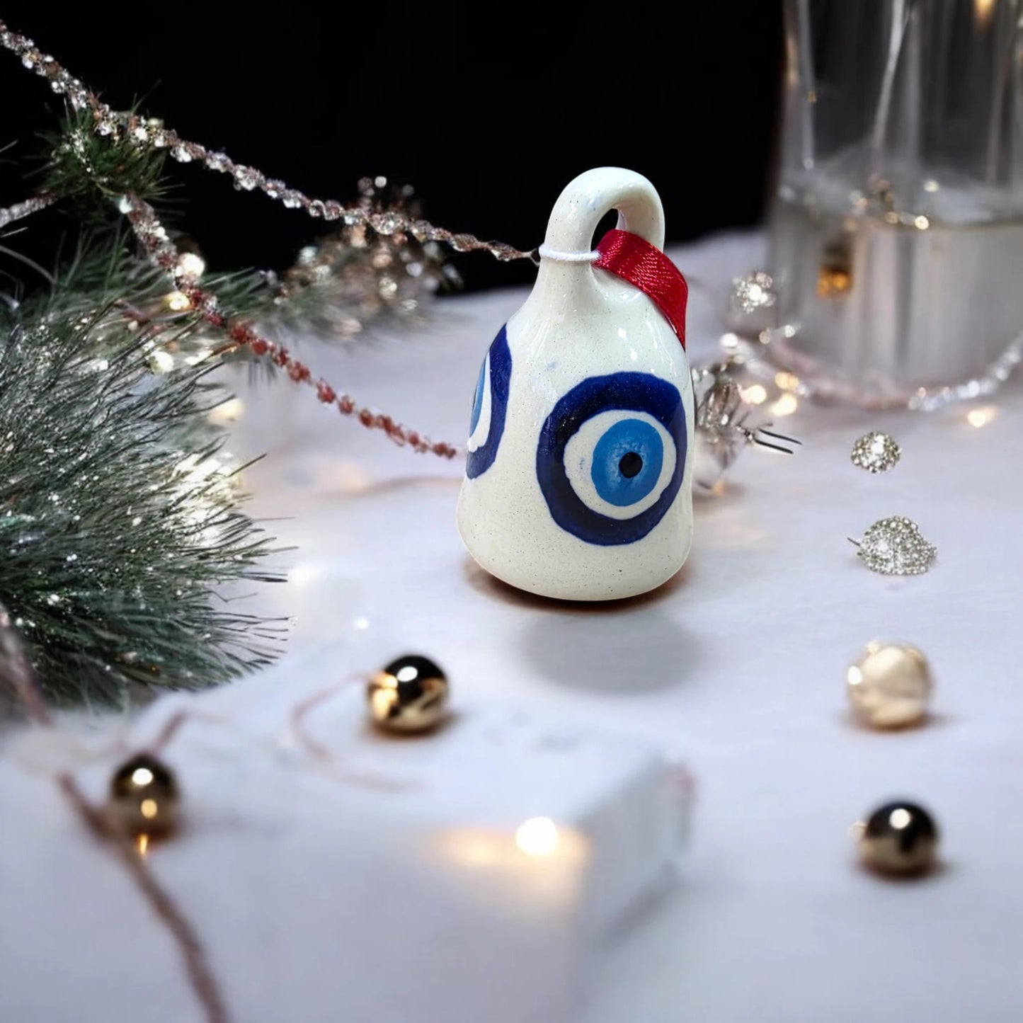 Handcrafted Small Evil Eye Painted Ceramic Bells - Chinimitti
