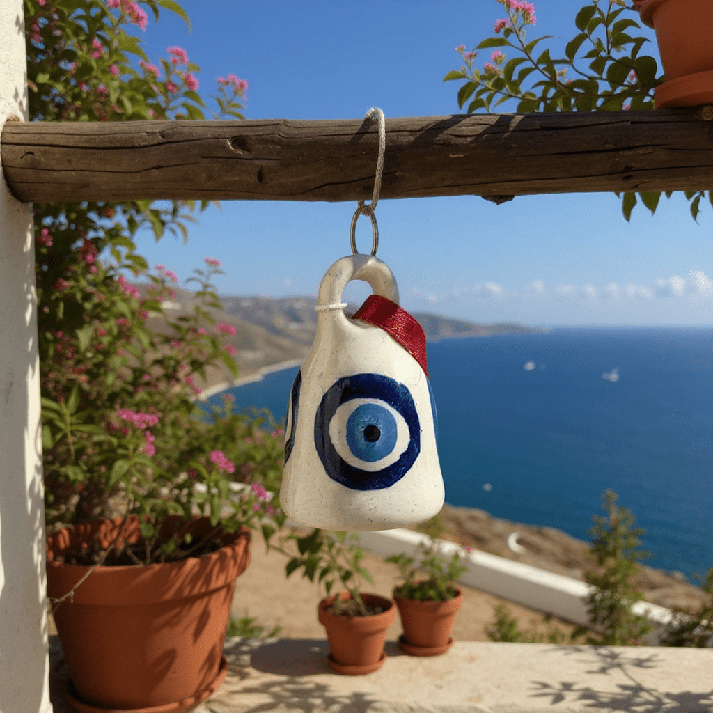 Handcrafted Small Evil Eye Painted Ceramic Bells - Chinimitti