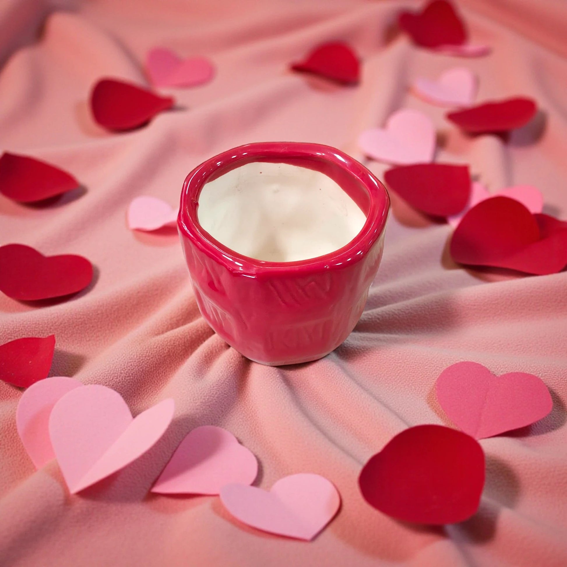 Handcrafted Small Red Ceramic Planter Self - Design Check Pattern - Chinimitti