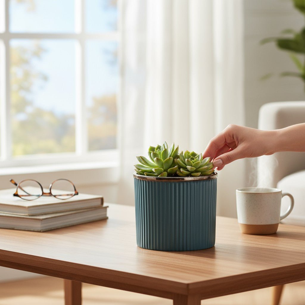 Handcrafted Teal Green Matte Ceramic Planter - Chinimitti