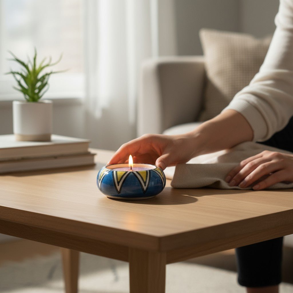 Set of 12 – Handcrafted Ceramic Hand - Painted Round Tea Light Candle Holders - Chinimitti