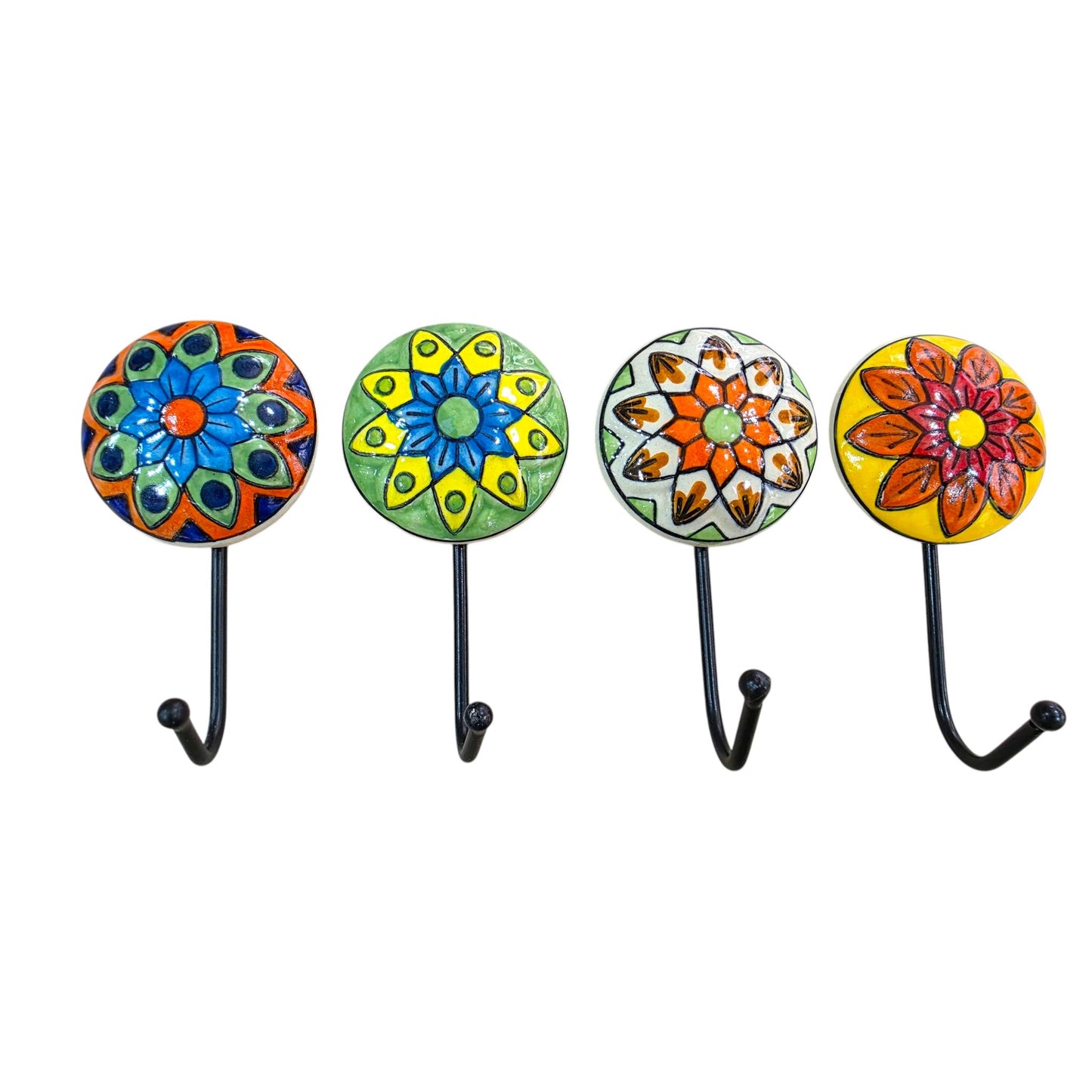 Set of 4 – Handcrafted Ceramic Colorful Hand - Painted Hooks - Chinimitti